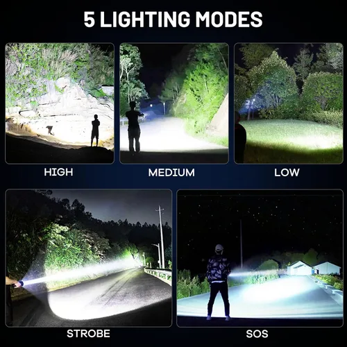 Vista 4 de Lylting Paquete de 2 linternas LED recargables de alto lúmenes, linterna ajustable súper brillante de 99,000 lm con cable USB y 5 modos, linterna