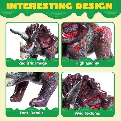 Vista 2 de JOYIN Juguete inflable de dinosaurio Triceratops de 43 pulgadas para decoraciones de fiesta, regalo de fiesta de cumpleaños para niños y adultos