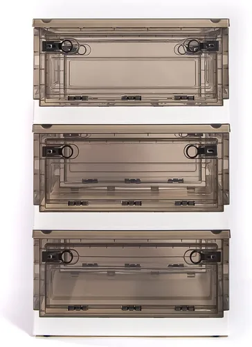 Vista 15 de Paquete de 3 contenedores de almacenamiento de apertura lateral, tapa apilable plegable, fácil de ordenar con caja de almacenamiento, ideal