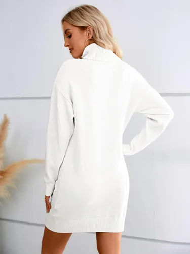 Vista 5 de SENFURE Vestido de suéter de cuello alto para mujer de gran tamaño de punto sin botones de punto de otoño Blanco