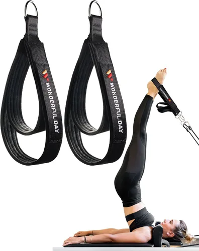 Vista 9 de Wonderful Day 2 correas de pilates para reformador, cómodo grosor mejorado, correas de ejercicio de doble bucle con anillo en D para entrenamiento