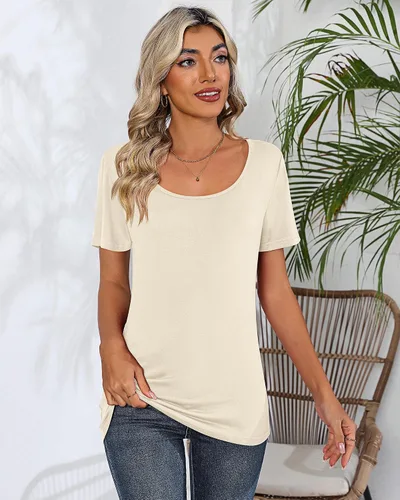 Vista 5 de Riyiper 2 piezas de camisetas para mujer con cuello redondo, camiseta básica casual para mujer