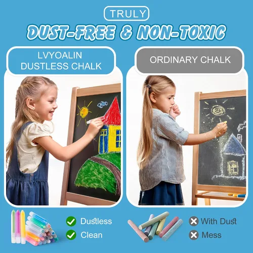 Vista 4 de Tiza sin polvo para niños, tiza de colores no tóxica para acera con soporte para niños, 24 tizas lavables de colores para dibujo y escritura