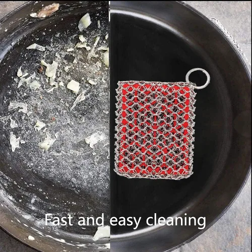 Vista 2 de Limpiador de hierro fundido y acero inoxidable, limpiador de malla con inserto de silicona para sartenes de hierro fundido y utensilios de cocina