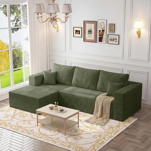 Vista 50 de Sofá otomano modular de pana de 28 pulgadas sin hueso, sofá otomano seccional para sala de estar, color beige