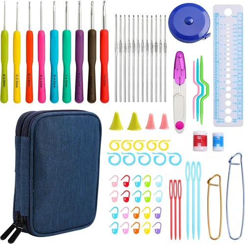 Vista 12 de KOKNIT Kit profesional de ganchillo, 9 ganchos de ganchillo ergonómicos de agarre suave, 14 ganchos de ganchillo de aluminio completo con funda