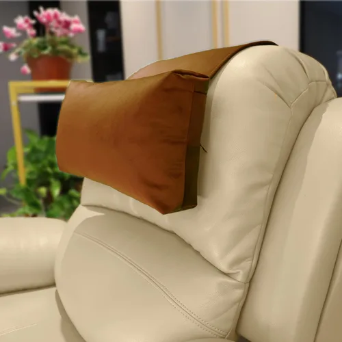 Vista 7 de Almohada antideslizante para la cabeza para reclinables - Cojín de apoyo para el cuello con cubierta de terciopelo para alivio del dolor en el Beige