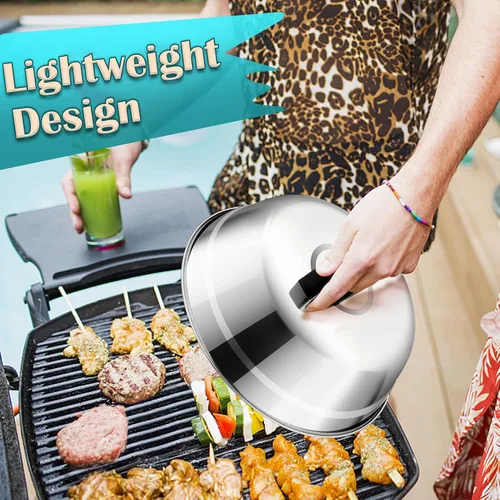 Vista 6 de Joyfair - Juego de 2 cubiertas para hilvanar de 9 pulgadas, cúpula de fusión de queso para parrilla, tapas fundidas de acero inoxidable con mango a