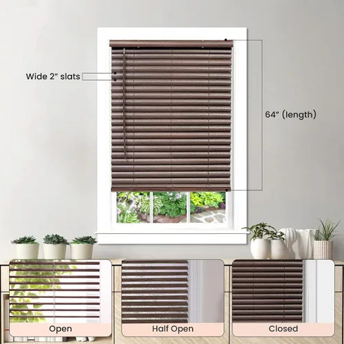 Vista 2 de PowerSellerUSA Persianas sin cordones de 2 pulgadas de ancho x 64 pulgadas de largo, para oscurecer la habitación, dos estilos de vinilo en relieve