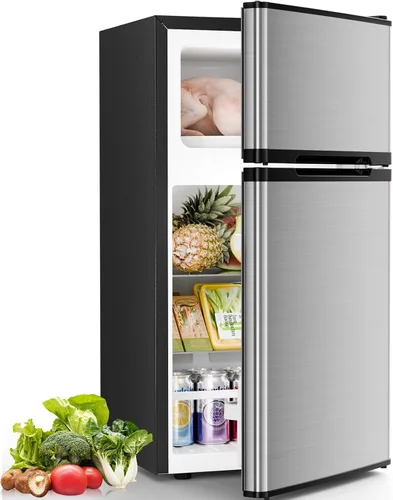 Vista 8 de Antarctic Star Mini refrigerador con congelador, refrigerador compacto de doble puerta, termostato ajustable, refrigerador pequeño para dormitorio