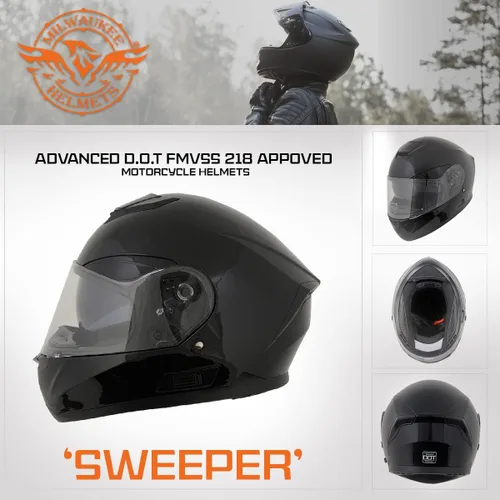 Vista 6 de Milwaukee Helmets MPH9836DOT 'Sweeper' - Casco de motocicleta de cara completa para hombres y mujeres, con visera desplegable
