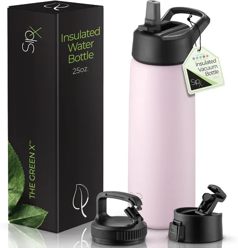 Vista 44 de SIPX™ Botella de Agua Aislada de 18 oz con 3 Tapas – Acero Inoxidable a Prueba de Fugas, Triple Aislamiento – Frío 24 Horas/Caliente 12 Horas