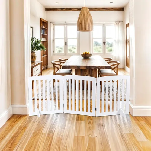 Vista 5 de ZENY Puerta para mascotas de 24 pulgadas, puerta plegable independiente para perros de 3 paneles, forma en Z, color blanco, valla de madera