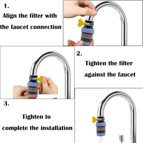 Vista 3 de Paquete de 3 filtros de montaje en grifo, purificador de filtración de grifo de cocina con carbón activado, elimina el fluoruro de cloro, metales