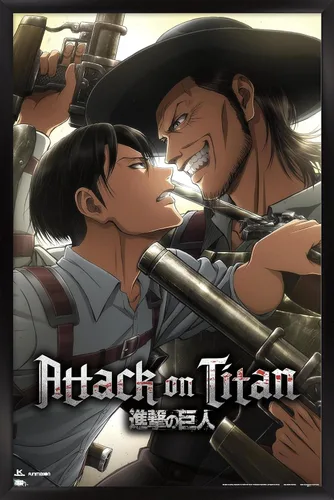 Vista 8 de Attack on Titan: Season 3 - Póster de pared de estancamiento, 22.4 pulgadas de largo x 14.7 pulgadas, versión enmarcada en madera de granero