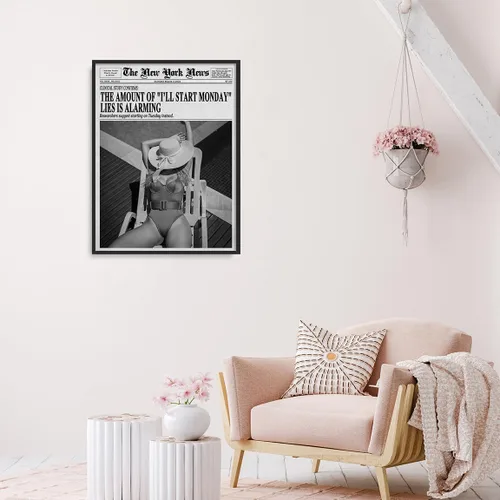 Vista 5 de Pósteres estéticos para titulares de periódico, arte de pared con cita retro, arte de pared preppy feminista, portada de revista, póster moderno