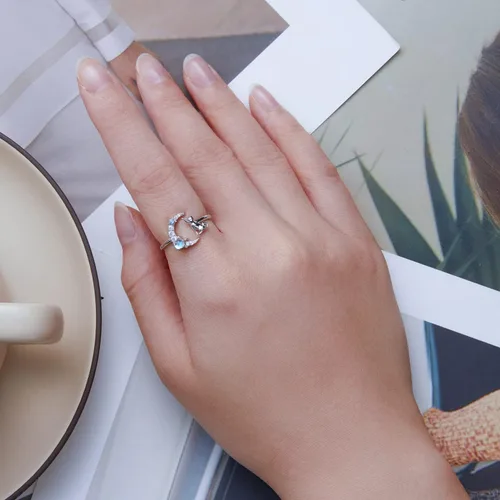 Vista 5 de BISAER Anillo de serpiente ajustable para mujer, plata de ley 925, anillos de mal de ojo, gótico, vintage, pulpo, libélula, luna, gato, anillo