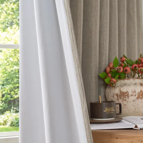 Vista 3 de Cortinas opacas completas de 63 pulgadas de largo para dormitorio, cortinas texturizadas de lino beige con forro con aislamiento térmico, cortinas