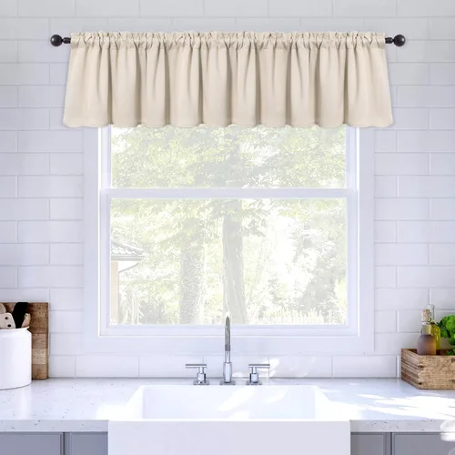 Vista 16 de MIULEE Cenefa opaca con bolsillo para cortinero, con aislamiento térmico, cortina corta para ventana pequeña y dormitorio, 42 x 18 pulgadas, 1 Beige