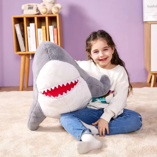 Vista 5 de IKASA Juguete de peluche de tiburón gigante, 39 pulgadas, juguetes suaves grandes y bonitos, enorme tamaño grande, esponjoso, de gran