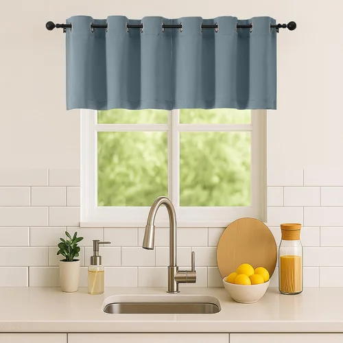 Vista 46 de Simplebrand Juego de 2 paneles de cenefa aguamarina para ventana de cocina de 14 pulgadas de largo, cortinas de oscurecimiento de habitación