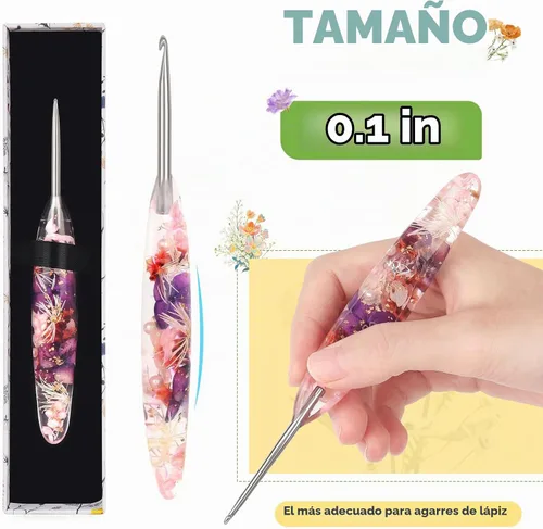 Vista 2 de Katech Gancho de ganchillo de 0.098 pulgadas para manos artríticas, ganchos de ganchillo ergonómicos de acero inoxidable pulido a mano con agarre