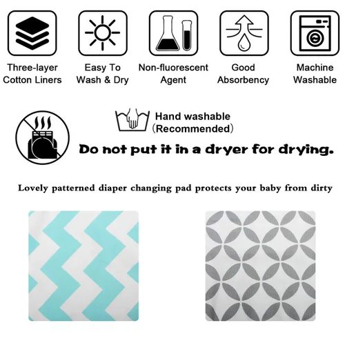 Vista 5 de Cambiador portátil, paquete de 2 cambiadores de pañales impermeables para bebés, reutilizables y lavables, estación de viaje para recién nacidos