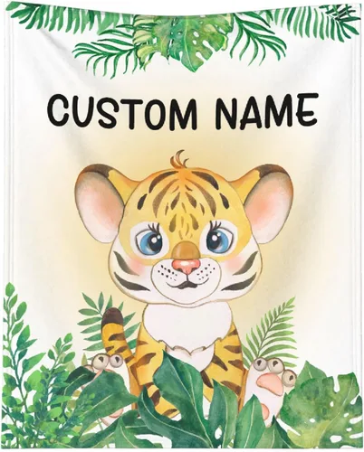 Vista 18 de Manta personalizada de animales bebés para niños y niñas, mantas personalizadas con nombre, manta ligera de franela suave para ropa de cama, sofá