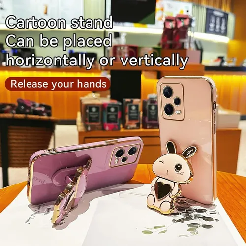 Vista 5 de Funda de silicona compatible con Redmi Note 12 Pro + con bonito soporte de conejo de dibujos animados para Redmi Note 12 Pro + delgado TPU