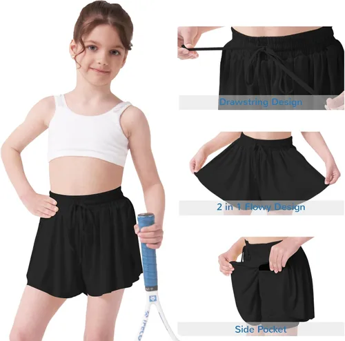 Vista 2 de Pantalones cortos fluidos con diseño de mariposa para niñas, pantalones cortos deportivos para niñas, pantalones cortos de mariposa para niños
