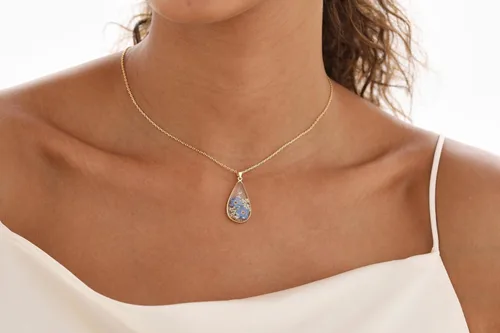 Vista 55 de Forget-Me-Not and Queen Anne's Lace Pressed Wildflower Necklace Birth Month Real Flower Necklace Gold/Silver Pressed Flower Jewelry