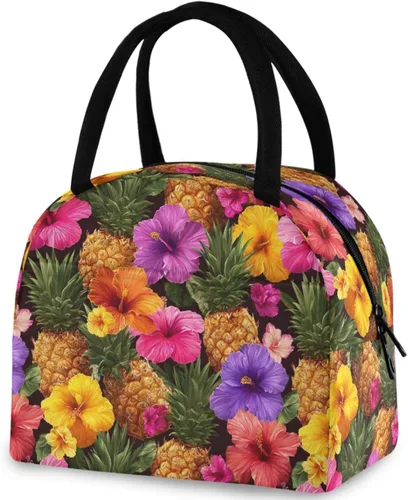 Vista 11 de Bolsa de almuerzo reutilizable con diseño de panal de abeja vintage, con bolsillo frontal, cierre de cremallera, bolsa térmica térmica