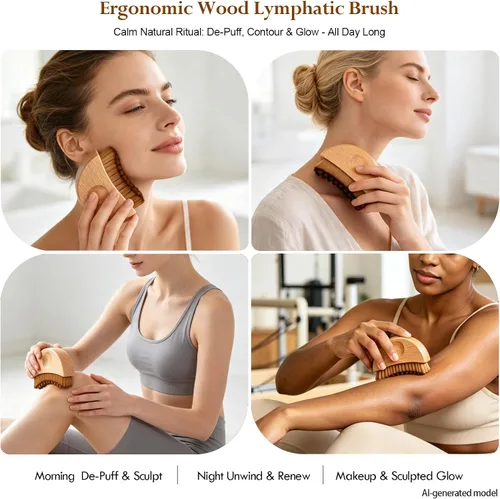 Vista 5 de Lymphatic Face Brush - Natural Wood Facial Gua Sha Massager for Skin Glow