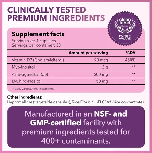 Vista 8 de Intimate Rose Suplemento de Myo-Inositol y D-Chiro Inositol para Mujeres - Equilibrio Hormonal y Soporte Ovárico para Mujeres - Relación Ideal 40:1