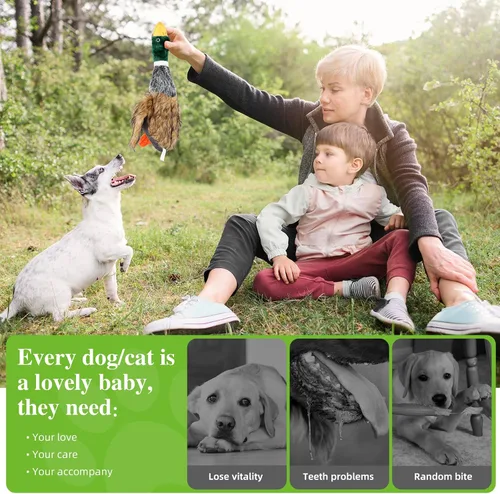 Vista 8 de wangstar Juguete chirriante para perros cachorros, juguetes para mantenerlos ocupados, juguetes de peluche de pato real para perros medianos