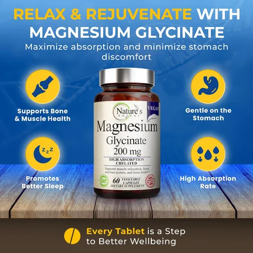 Vista 2 de Nature's Potent Glicinato de magnesio 200 mg Magnesio quelado de alta absorción Apoyo para dormir, calma y calambres musculares Suplemento