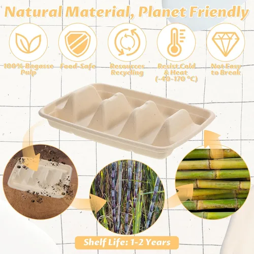 Vista 4 de 150 soportes desechables para tacos para fiestas, platos de taco de pulpa de bagazo de primera calidad, platos de tacos con 3 divisores, soporte
