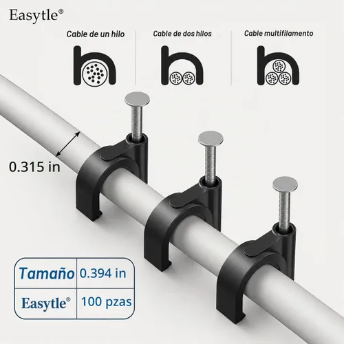 Vista 2 de Easytle Abrazaderas de cable de plástico, 100 clips de cable de 0.394 pulgadas, clips de cable coaxial, clips de cable coaxial, clips de cable