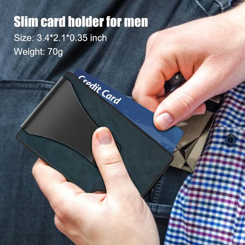 Vista 5 de Cartera táctica para hombre, cartera de metal delgada y minimalista de fibra de carbono, clip de dinero de acero inoxidable, bloqueo RFID, tarjetero