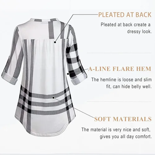 Vista 6 de Miusey Henley - Blusa con cuello en V 34, manga enrollable, con botones