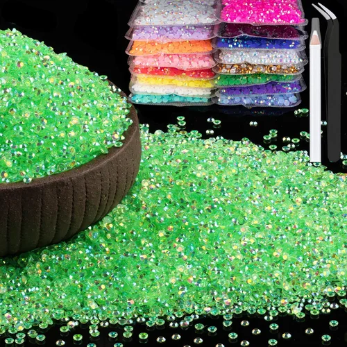 Vista 60 de 15000 diamantes de imitación de resina de 0.079 pulgadas a granel, diamantes de imitación de gelatina redondos negros con parte trasera plana, gemas