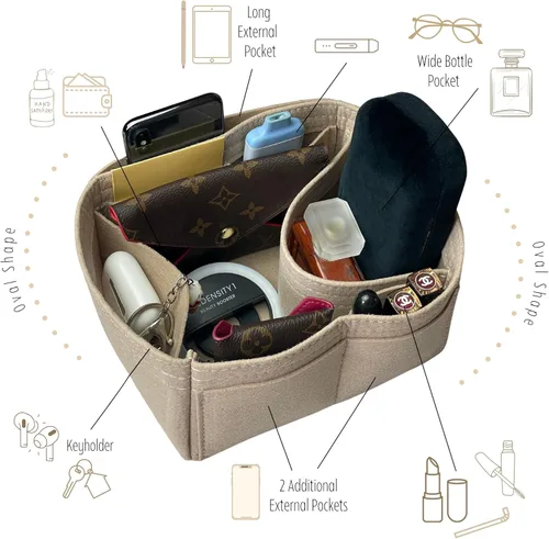 Vista 4 de Purse Organizer compatible with Petit Flot Bucket Bag Organizer, fits PM Petit Float Insert, 2mm Thick Premium Felt Snug Sturdy