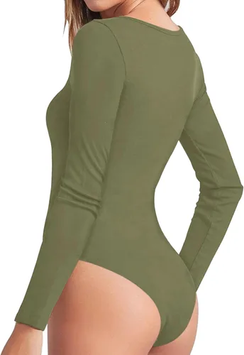 Vista 4 de Allchic Body básico para mujer, manga corta y larga, cuello en V, camiseta básica
