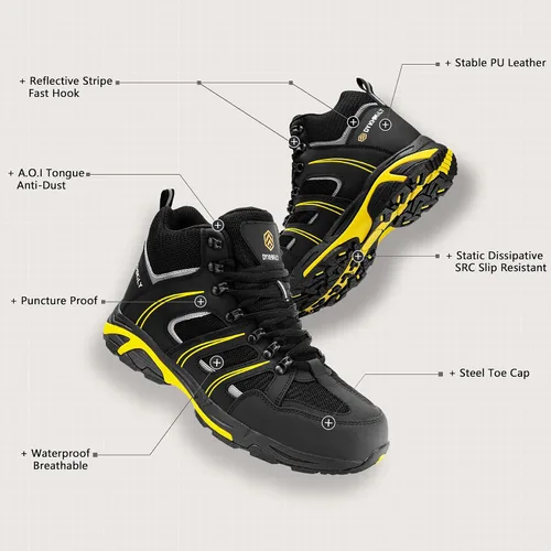Vista 2 de DKMILY DRY Botas de seguridad impermeables para hombre, botas de trabajo con puntera de acero, antideslizantes, disipativas estáticas