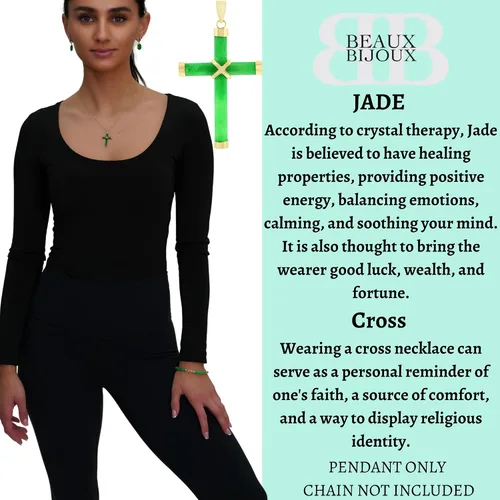 Vista 4 de Beaux Bijoux Colgante de cruz de piedras preciosas naturales para mujer, colgante de jade verde natural, jade lavanda u ónix en oro de 14 quilates
