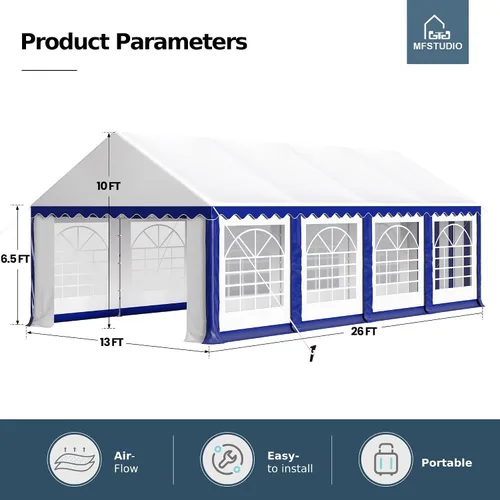 Vista 2 de MFSTUDIO - Carpa para fiesta de 13 x 26 pies, carpas para exteriores de alta resistencia con paredes laterales extraíbles, gran carpa de refugio