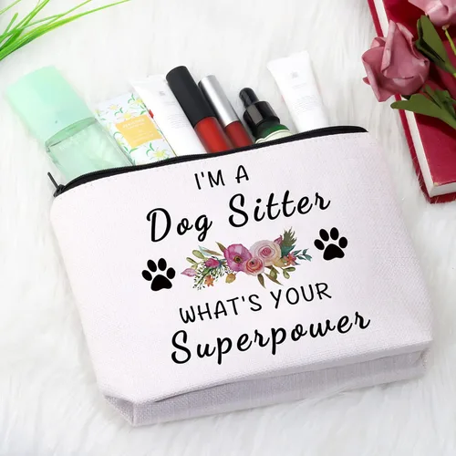 Vista 4 de Regalo para cuidador de perros, paseador de perros, regalo de agradecimiento I'm a Dog Sitter What's Your Superpower Bolsa de maquillaje cosmética