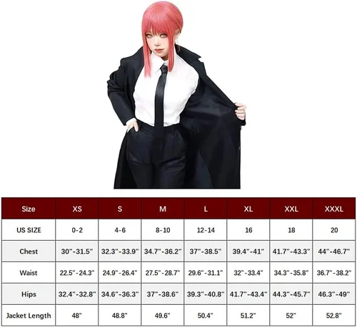 Vista 8 de C-ZOFEK Conjunto de traje de chaqueta negra para mujer con corbata Makima, disfraz de cosplay de uniforme