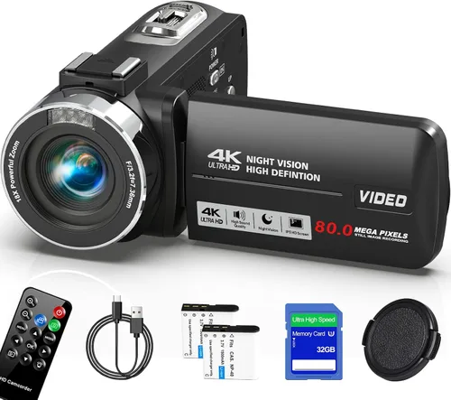 Vista 9 de 4K 80MP Camcorder Video Camera Vlogging Camera for YouTube IR Night Vision Camera 18X Digital Zoom 3.0 IPS Screen Video Recorder with 32GB SD Card
