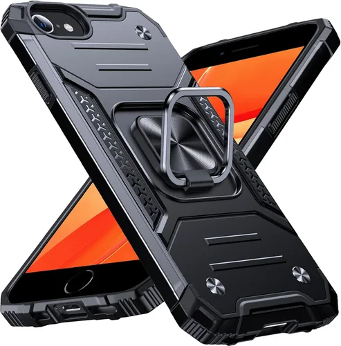 Vista 71 de Anqrp Funda resistente para iPhone 6/7/8/SE/SE2 con soporte de anillo mejorado y agarre, grado militar, a prueba de golpes, resistente y robusta